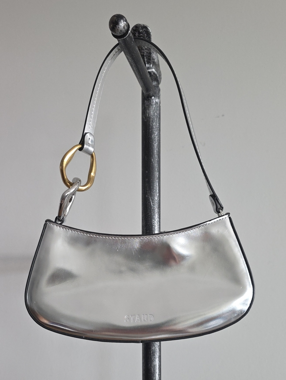STAUD Metallic Silver Ollie Shoulder Bag